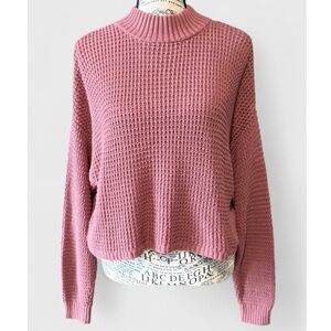 Hollister Rose Mauve Chunky Waffle Knit Sweater Women's Size M Cropped Mock Neck
